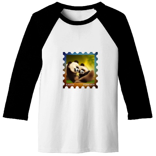 EARTH FOREVER Postage Stamp Protect Environment Cute Pandas Baseball Tees