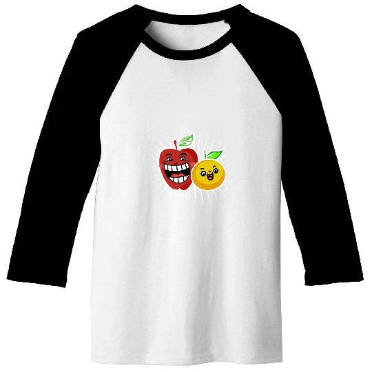 Laughing Apple Drawing And Super Cute Happy Orange Graphic Baseball Tees