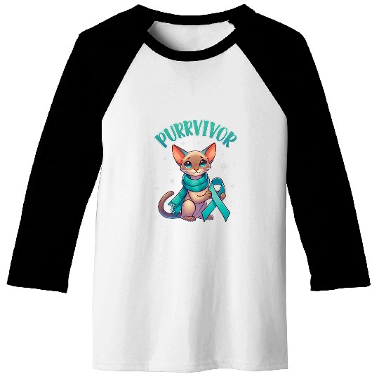 Oriental Shorthair Cat Wearing Teal Help Hope Love Purrvivor Baseball Tees