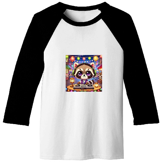 Adorable Chibi Kawaii DJ Raccoon in a Club Baseball Tees