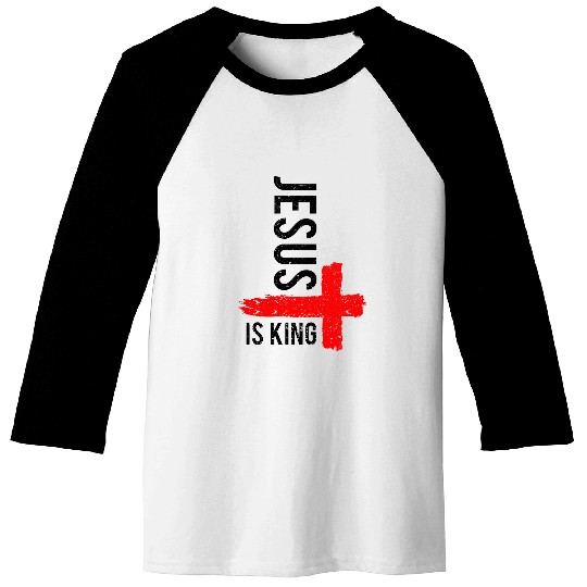 Jesus Is King Faith Cross Christianity Belief Distressed 2 Baseball Tees