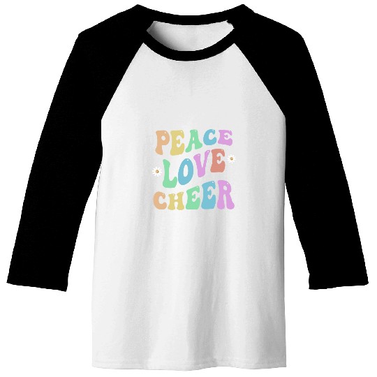 PEACE LOVE CHEER Retro Cheerleader Groovy School Baseball Tees