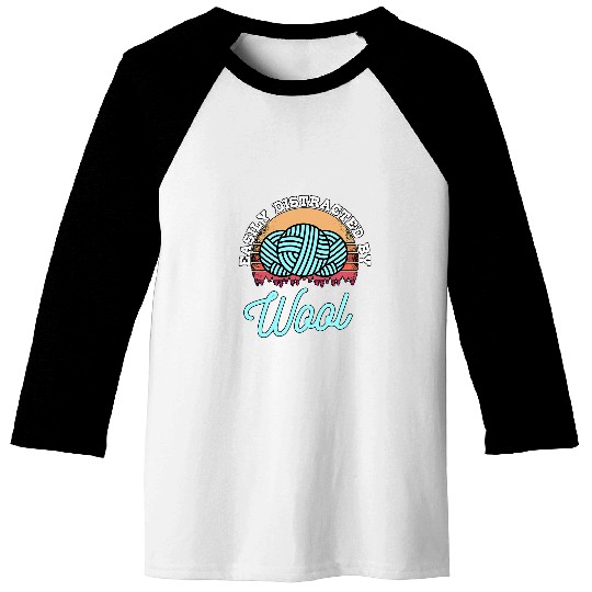Easily Distracted By Wool Knit Knitter Gift Knitting Baseball Tees