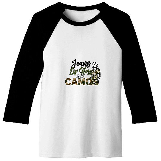 Jeans Lip Gloss Camo Sayings Graphic Orange Baseball Tees