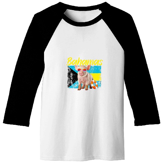 Bahamas Swimming Pig Summer Vacation Beach Souvenir Baseball Tees