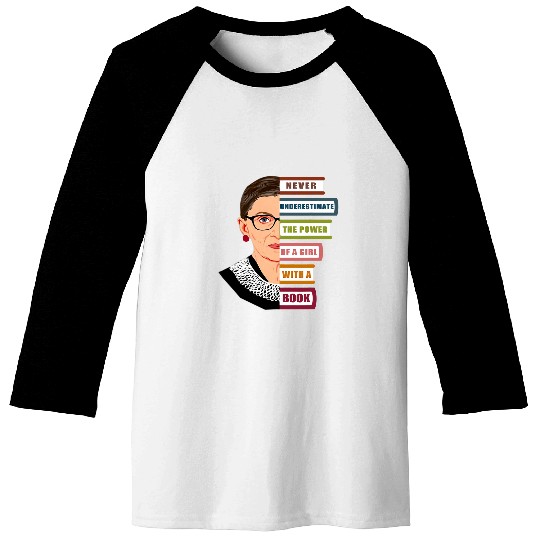 RBG Quote With Book and Women Feminist Ruth Bader Ginsburg Baseball Tees