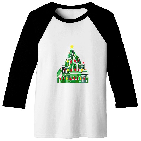 Green Christmas Book Tree Baseball Tees