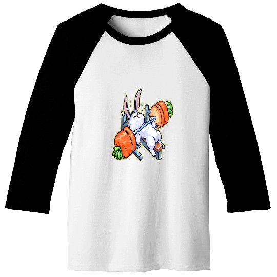 Benchpressing White Bunny Weightlifting Bodybuilding Muscle Baseball Tees