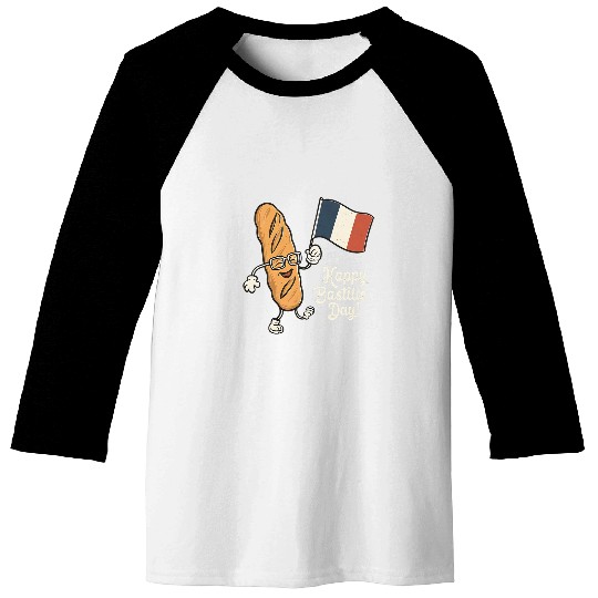 Patriotic French Baghutte Bread Flag July 14th Bastille Day Baseball Tees