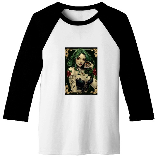 Playing Card Design A Woman With Green Hair Baseball Tees