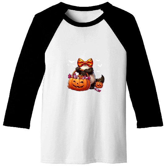 Halloween Costume Cosplay Ferret Bow Tie Carved Pumpkin Baseball Tees