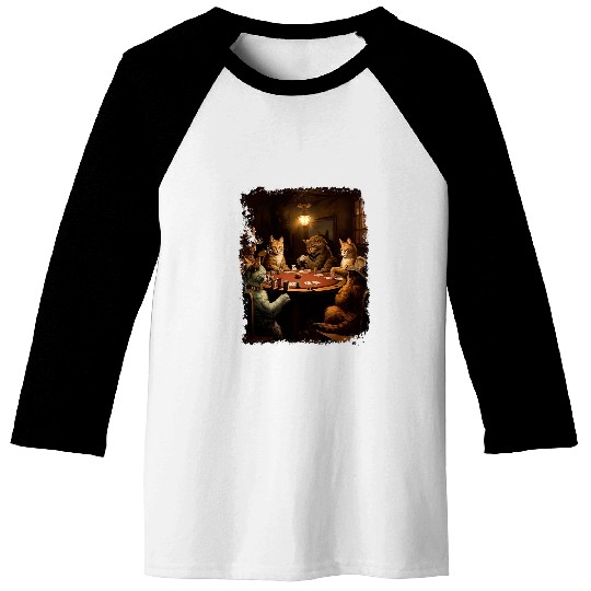 Playing Card Pop Art Gambling Cats Playing Pokers Cards Baseball Tees