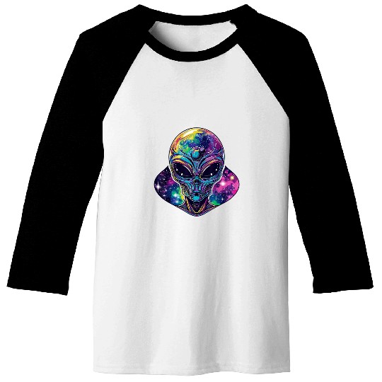 Alien Head Ufo psychedelicss Alien Galaxy Trippy Space Baseball Tees