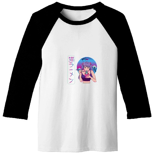 Girl who loves anime and ramen manga waifu cosplay Baseball Tees