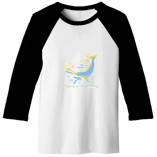 Oceans of Possibility Ocean Awarseness Reading Whale 2 Baseball Tees