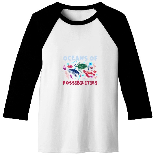 Oceans of Possibility Ocean Awarseness Reading Turtle Baseball Tees