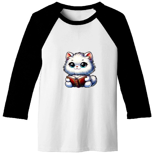 Purrfect Pairing Cute Persian Kitten design for Book Lovers Baseball Tees