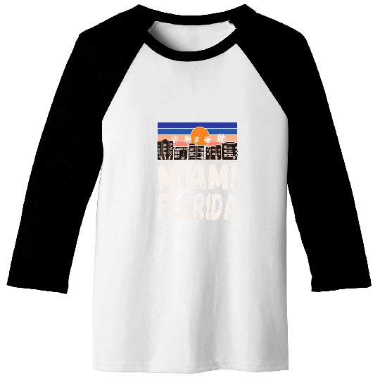 Miami Florida Retro Sunset Souvenir Traveling Vacation Gift Baseball Tees
