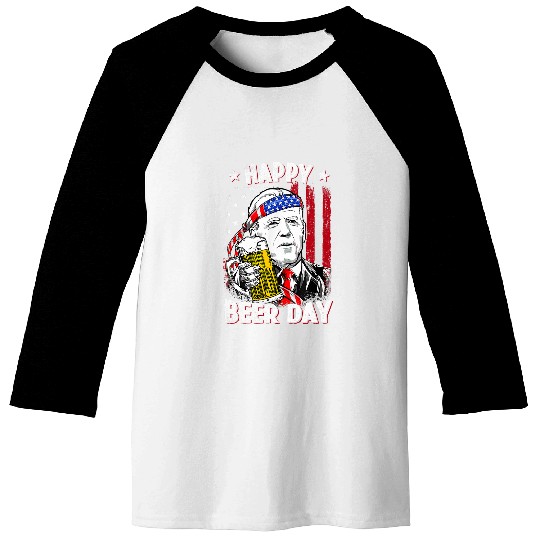 Happy Beer Day For 4th Of July Funny Biden Drinking Beer Baseball Tees