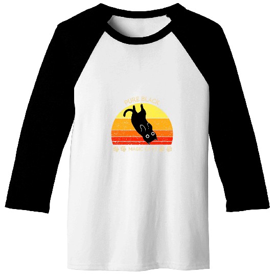 Funny black cats vintages retro Pure black magic Baseball Tees