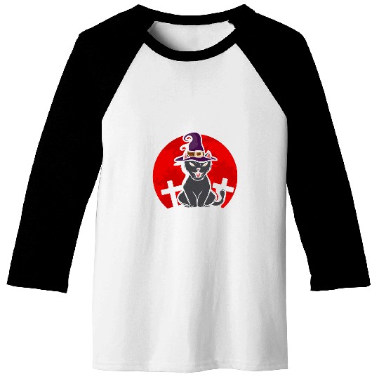 Halloween Scary black cats Blood Moon 1 Baseball Tees
