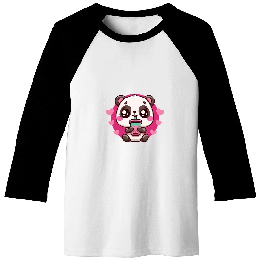 Cute Kawaii Panda Bubble Drink Boba Milk Tea Anime Tee Baseball Tees