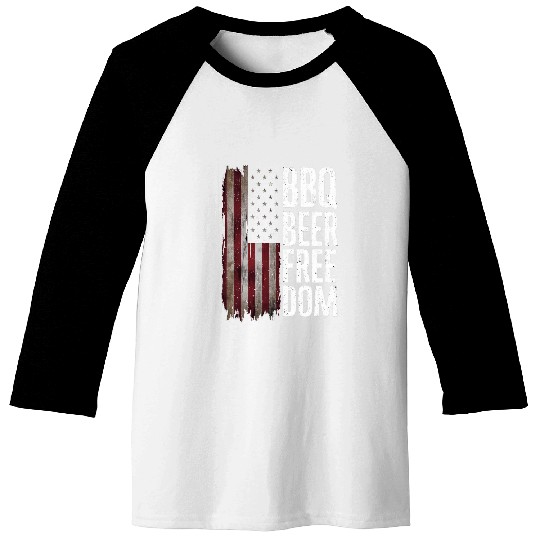 BBQ Beer Freedom American USA Flag 4th of July Drinking Baseball Tees