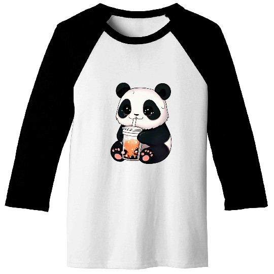 Cute Panda Boba Milk Tea Boy Girl Funny Baseball Tees