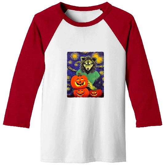 Coyote Mammal Werewolfs Starry Night Moon Pumpkins Halloween TRICK OR TREAT Baseball Tees
