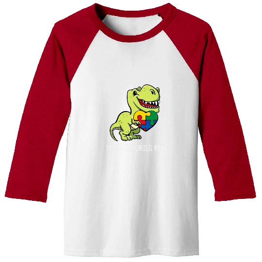 Autism Puzzle Dino Teachersaurous rexs Dinosaur Autism Puzzle Pieces Teacher Baseball Tees