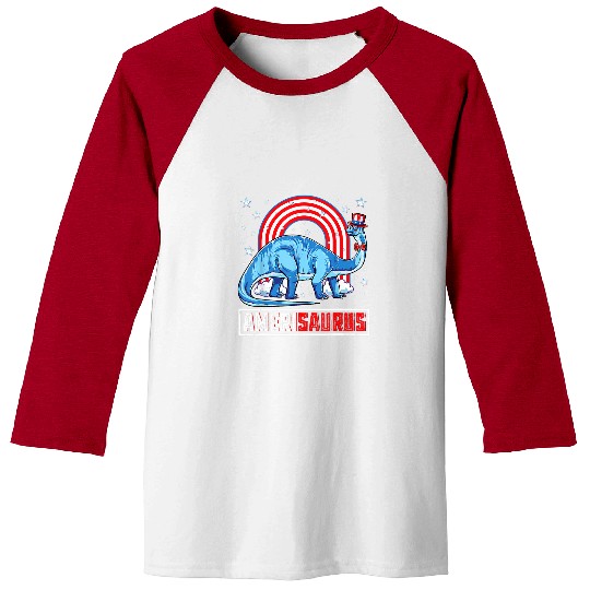 Dinosaur Pet Amerisaurus Brontosaurus Boys Girls Dinosaur 4th of July Baseball Tees
