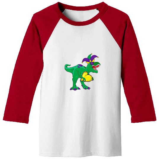 Dinosaur Pet Kids Jester Dinosaur Mardi Gras TRex carnivals Masquerade Party 1 Baseball Tees
