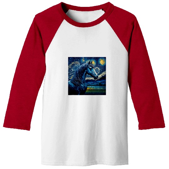 Horse Pet Starry Night Vincent Van Gogh Painting Horse Baseball Tees