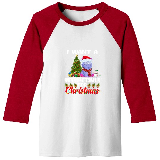 Hippo Pet I Want A Hippopotamus For Christmas Lights Hippo xmass Pajama 231 Baseball Tees