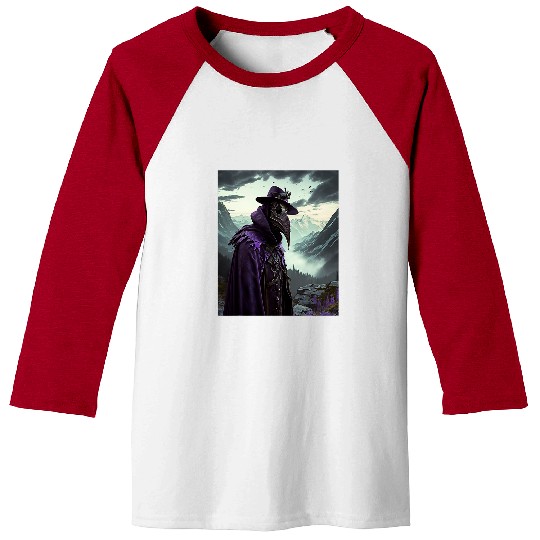 Purple Violet Plague Doctor Standing On Mountain Cool Art 22 Baseball Tees