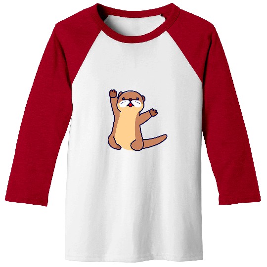Otter Pet Otters Charming Little Sea Otter Waving Anime Baseball Tees