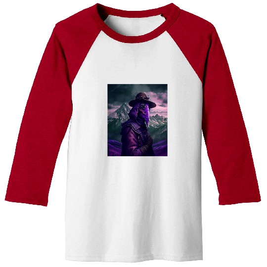 Purple Violet Plague Doctor Standing On Mountain Cool Art Baseball Tees