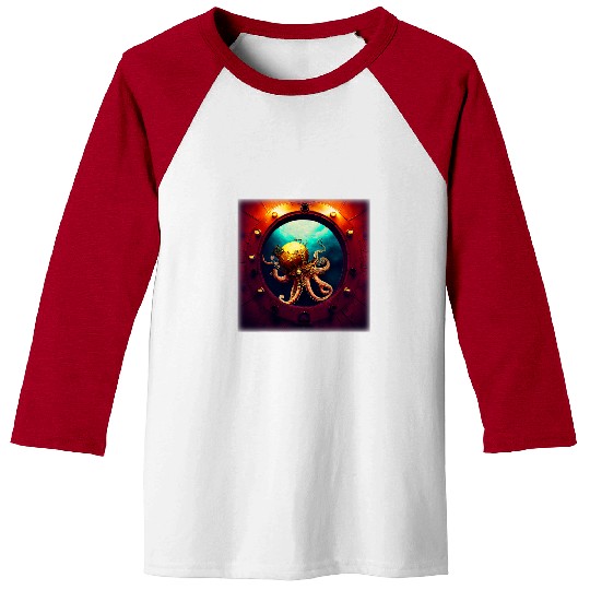Octopus Pet Arabesque Steampunk Pirate Riding Inside Octopus Submarine Baseball Tees