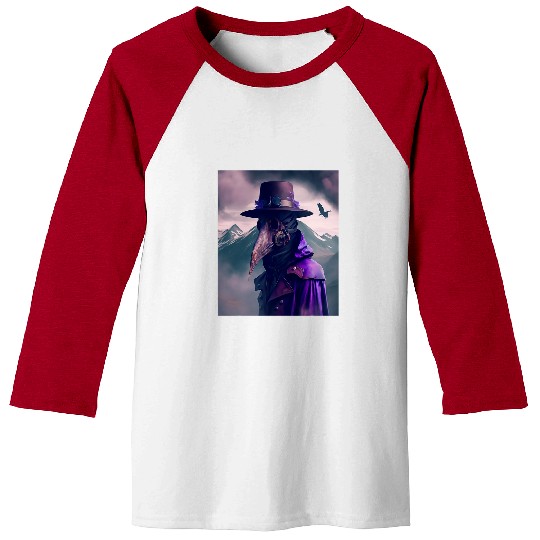 Purple Violet Plague Doctor Standing On Mountain Cool Art 21 Baseball Tees