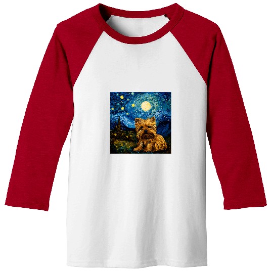 Yorkshire Pet Van Gogh Starry Night Yorkshire Terrier Lover Funny Meme Baseball Tees