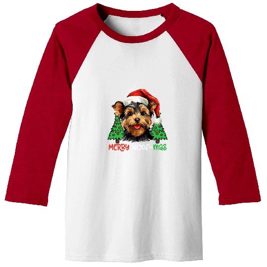Yorkshire Pet Terrier Yorkie Merry Woofmas Christmas Xmas Baseball Tees