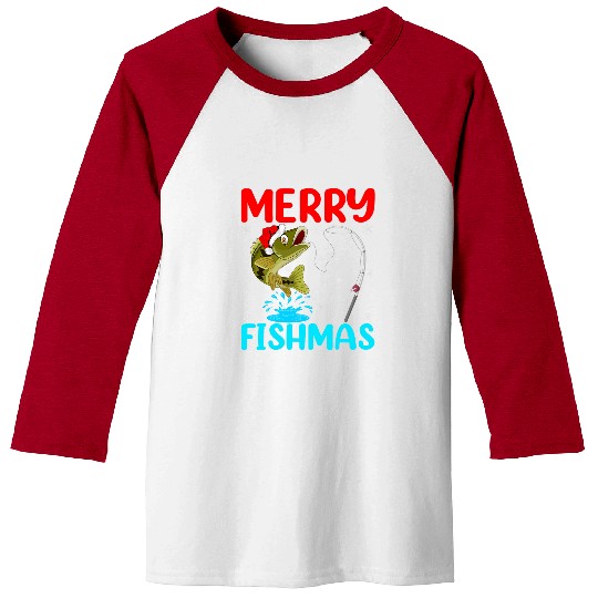 Fishing Fun xmass Lights Santa Fishing Fishmas Bass Fish Merry Christmas Baseball Tees