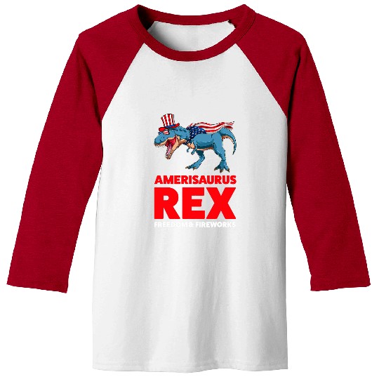 Dinosaur Pet Amerisaurus rexs freedon fireworks USA Baseball Tees