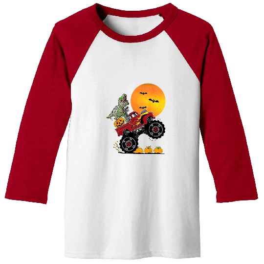Dinosaur Pet Halloween Monster Truck Crash Pumpkin Dinosaur T rex Baseball Tees
