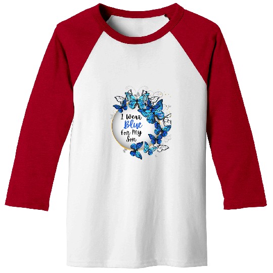 Autism Puzzle Blue Butterfly For Mom Mother Autistic Son Baseball Tees
