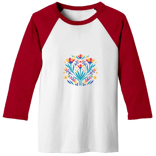 Chicken Pet Womens Colorful Mexican Otomi Rooster Flowers Baseball Tees