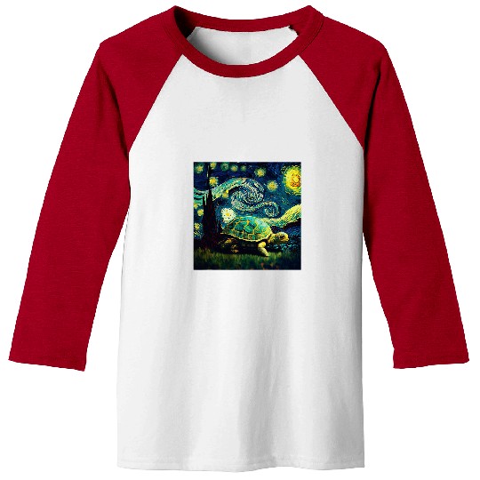 Turtle Pet cute turtle painting for lover Van Gogh art Starry Night sky Baseball Tees