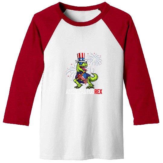 Dinosaur Pet Amerisaurus rexs USA Flag Dino Apparel 4th Of July Men Boys 1 Baseball Tees