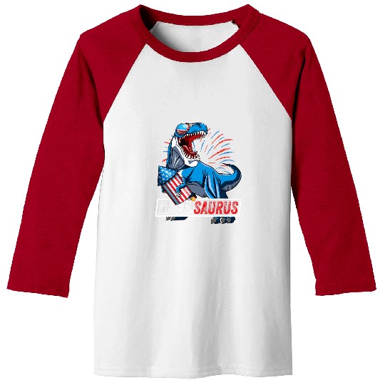 Dinosaur Pet Amerisaurus rexs Dinosaur Boys Men Kids Fireworks 4th of July Baseball Tees