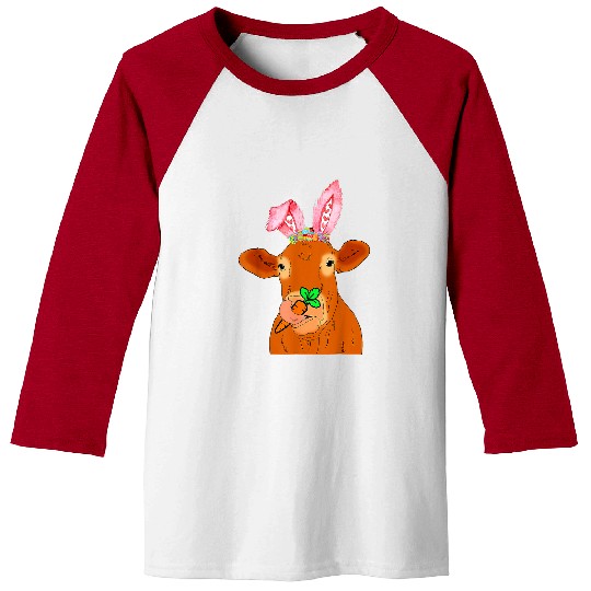 Cow Pet with Bunny ears Easter day Hunting carrot Baseball Tees